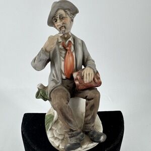Porcelain Figurine Old Man Smoking Pipe Tobacco‎ 5.5" T 1980s Figurine Vintage